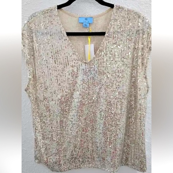 CeCe Tops - CeCe NWT Silver Y2K Sequin Top-Sz M